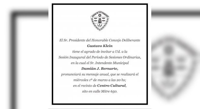 Bernarte inaugurará las Sesiones Ordinarias del Concejo Deliberante