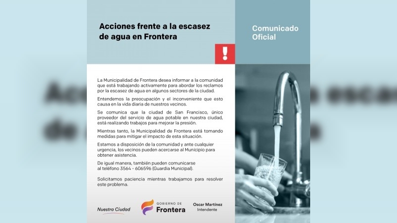 Frontera: Acciones ante la escasez de agua