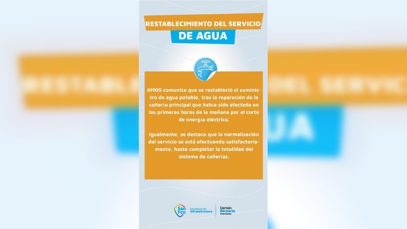 Se restableció el servicio de agua potable