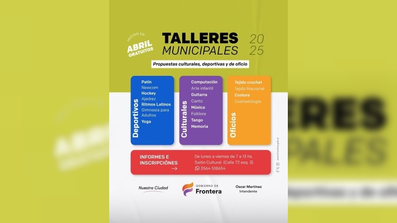 Inscripciones abiertas a los Talleres Municipales de Frontera