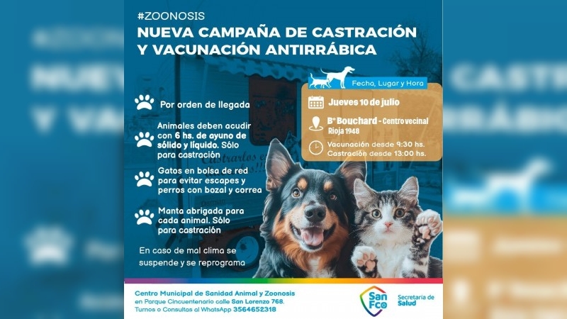 Comienza la Campaña Anual de Vacunación Antirrábica y Castraciones Gratuitas