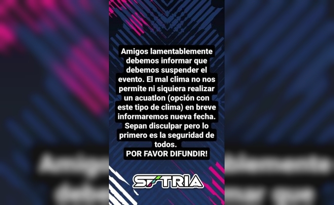 Quedó suspendido el triatlón por inclemencias climáticas