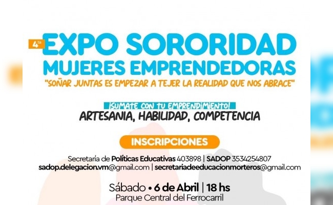 Morteros: se realiza la 4° Expo Sororidad Mujeres Emprendedoras