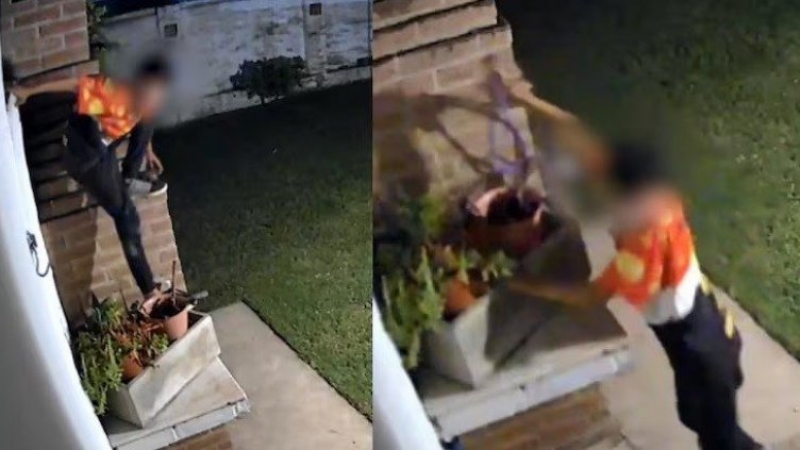 El nene ladrón volvió a robar: saltó la tapia, se llevó cables y quedó filmado