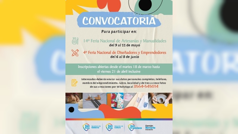 Convocatoria abierta para participar de 14ª Feria Nacional de Artesanías y Manualidades y de la 4º Feria Nacional de Diseñadores y Emprendedores