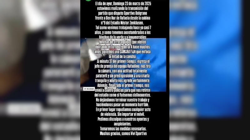 Grave incidente en la transmisión de Viví Sportivo
