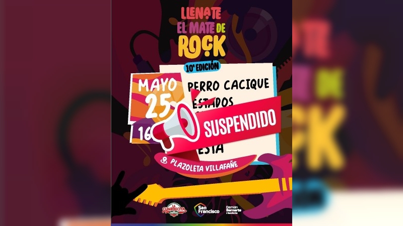 Suspendida la 8° fecha del "Llenate el Mate de Rock"