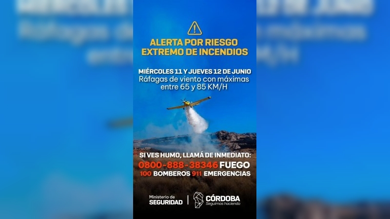 Alerta por riesgo extremo de incendios: Se esperan fuertes ráfagas de viento