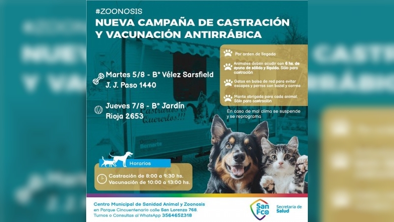 La Unidad Municipal Móvil de Sanidad Animal y Zoonosis continúa su recorrido por San Francisco.