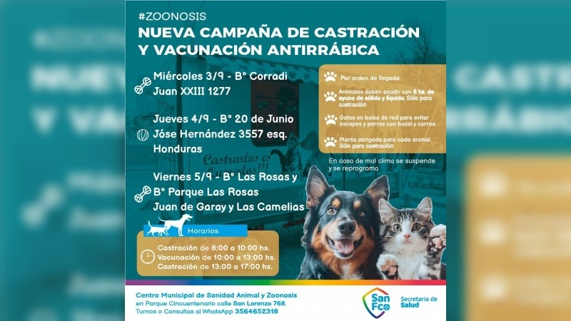 La Unidad Municipal Móvil de Sanidad Animal y Zoonosis continúa su recorrido por San Francisco.