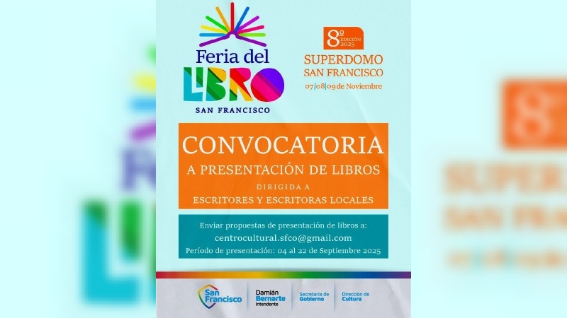 Municipio convoca a autores locales a participar de la 8º edición de la Feria del Libro Ciudad de San Francisco 2025