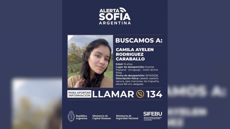 Activaron la alerta Sof&iacute;a para encontrar a una adolescente desaparecida en la frontera con Uruguay